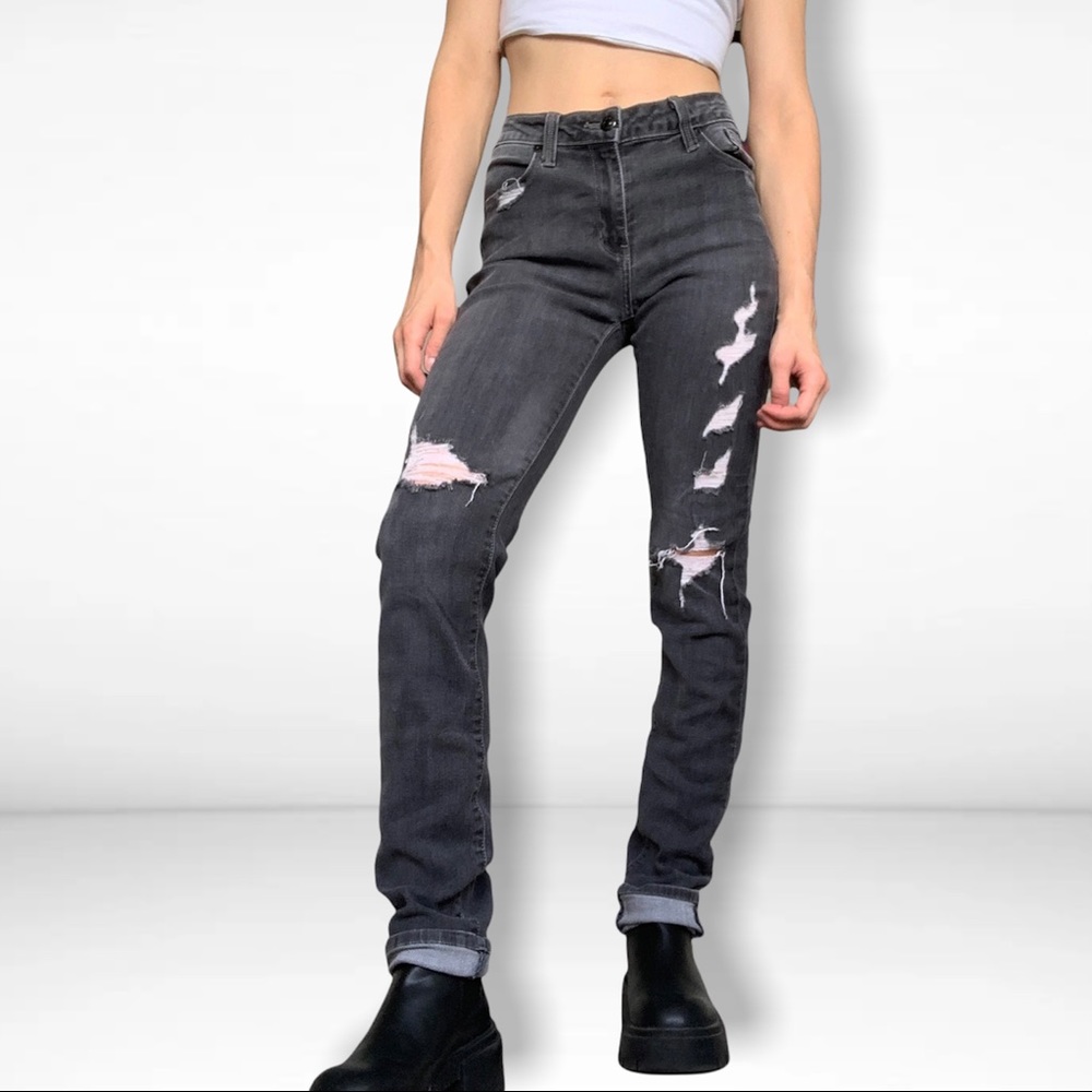 Black Light Wash Distressed Skinny Jeans